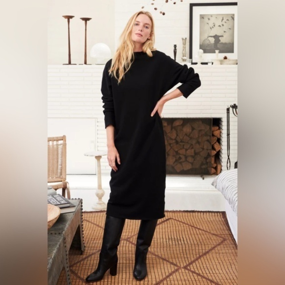 Frank & Eileen Size S • Black Isabelle Funnel Neck Fleece Midi Dress.